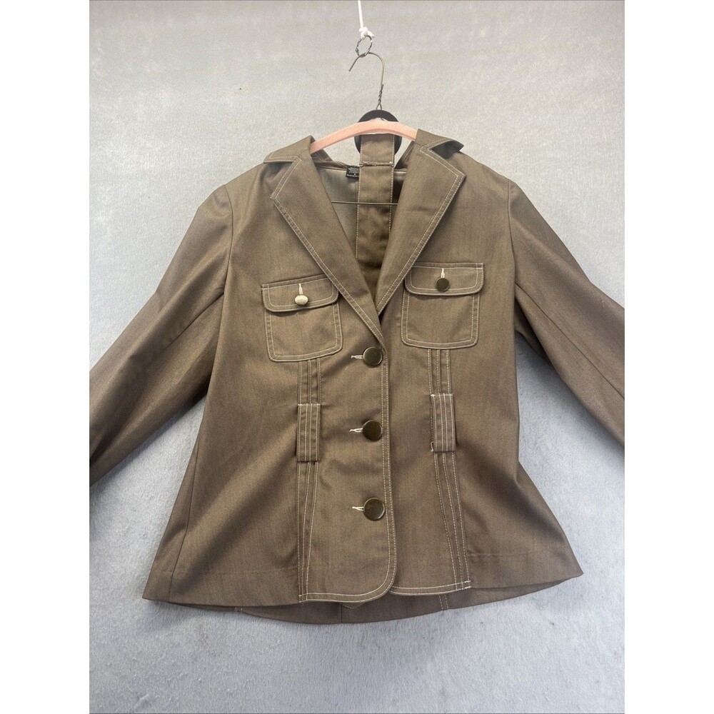 Robert Louis Womens Small Blazer Brown Y2K Buttons Belted Designer Classic